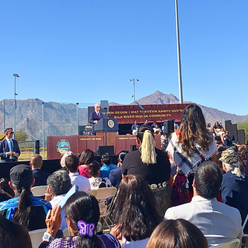 President Biden speaks to attendees on the Gila River Indian Community, October 25, 2024.